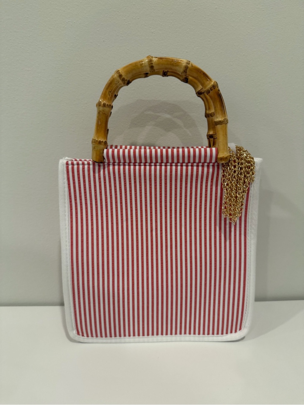 Red Striped Lobster Tote with Bamboo Handles - Picture 3 of 3